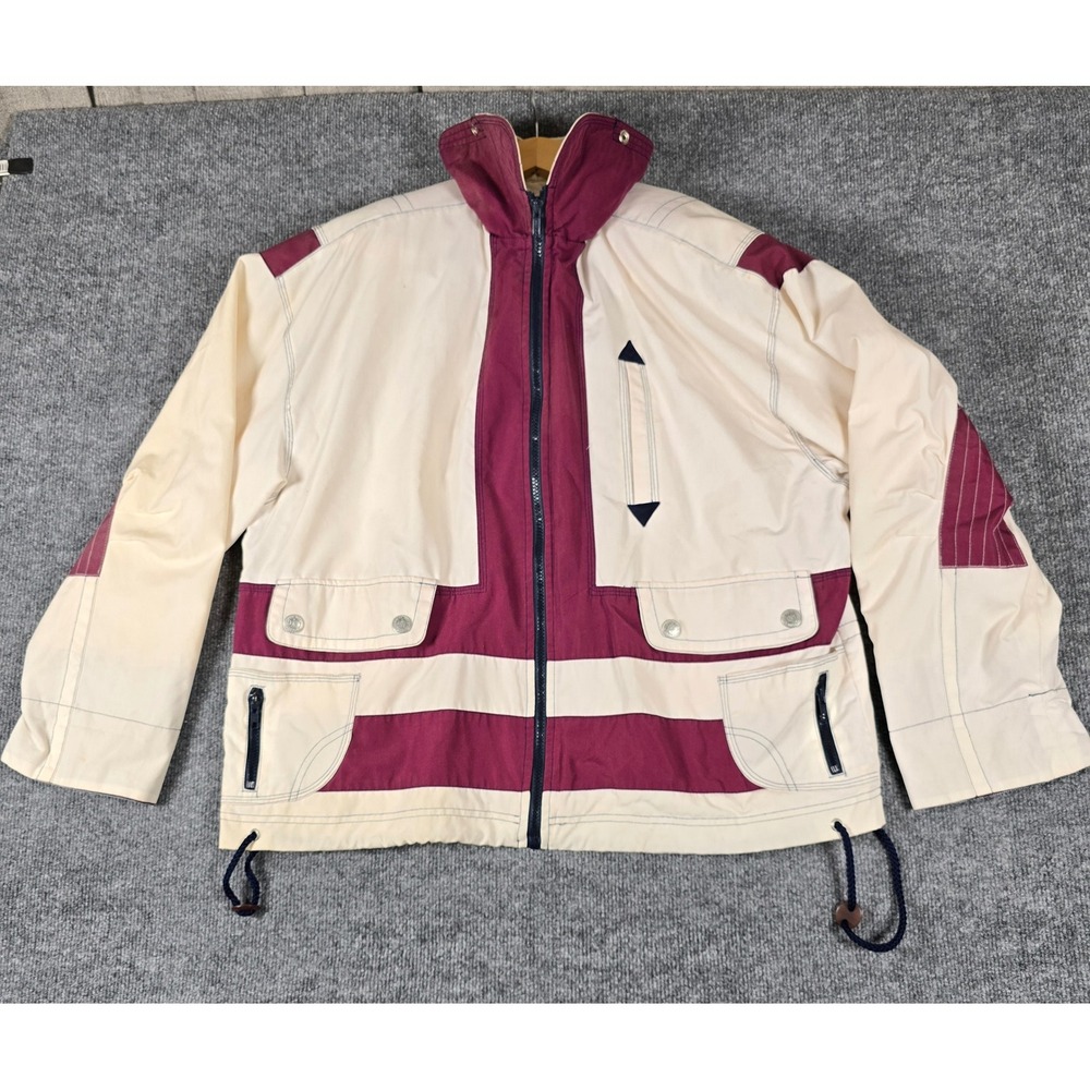 Mulberry‎ Street Men's Cream Burgundy Color Block Zip Up Jacket Size M
